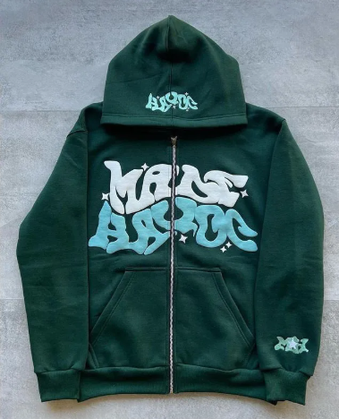 Printed Black Zip Hoodie