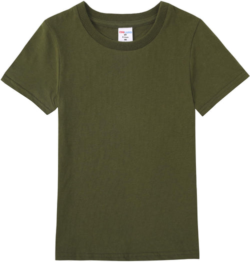 COSLAND Boys T-Shirts Short Sleeve Tee Shirts Crew Neck Cotton Kids Shirts 4T Army Green