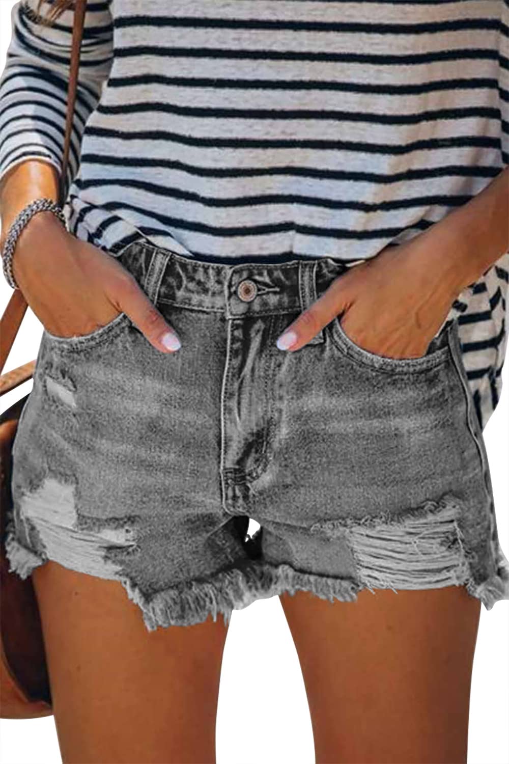 onlypuff Womens Jean Shorts Denim Shorts Distressed GreyJean Shorts Women Ripped Summer Shorts Cut Off Jean Shorts Grey XXL