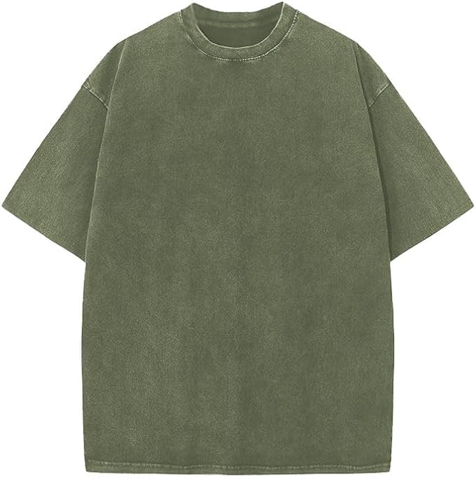 OSACOD Men Oversized T Shirts Cotton Tee Vintage Baggy Tops Unisex Wash Short Sleeves Casual Loose Streetwear Tops(ArmyGreen-XL)