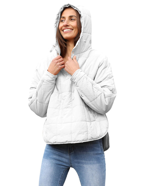Bianstore Womens Oversized Puffer Jacket Lightweight Pullover Hoodies Winter Padded Coat Tops (White-S)